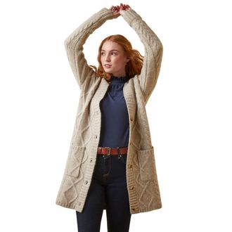 Ariat Womens Colma Cardigan Top Long Sleeve in Oatmeal, Size X-Small, by Ariat