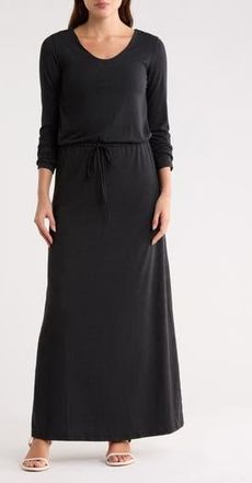 Go Couture Long Sleeve Tie Waist Maxi Dress in Black at Nordstrom Rack, Size X-Large