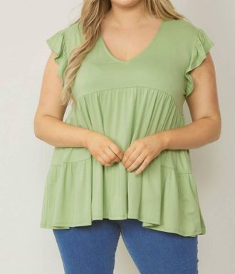 Entro Tiered Ruffle Babydoll Top In Sage