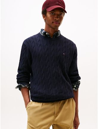 Tommy Hilfiger Mens Cable Knit Crewneck Sweater - Navy - L