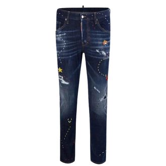 Dsquared2 Mens Skater Jean Dark Monster Maze Wash Blue Jeans Cotton - Size 32 (Waist)