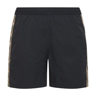 Burberry Beachwear, male, Blue, Size: XS Check Trim Swim Shorts