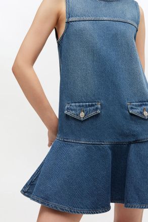 Ganni Blue Light Denim Mini Dress - Size 34 Organic Cotton