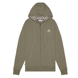 Aquascutum Mens Active Small Logo Full Zip Up Army Green Hoodie Cotton - Size 2XL