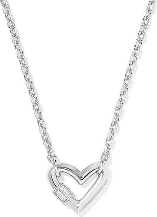 Kendra Scott Emery Heart Short Pendant Womens Necklace Womens Necklace Silver White CZ, Brass/Cubic Zirconia