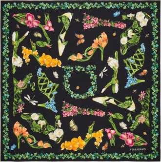 Ferragamo Women Eden shoes print silk scarf Multicolor
