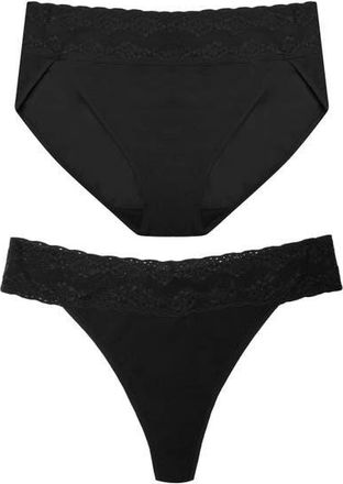Natori Bliss Perfection One Size Thong and French Cut 2-Pack in Black at Nordstrom