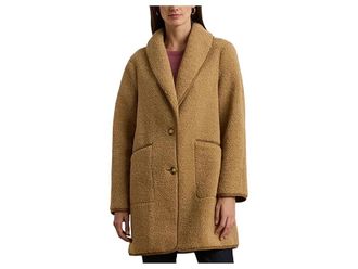 Lauren Ralph Lauren Sherpa W Trim 2 Bttn Womens Coat Camel : XL, Polyester