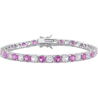 Delmar Sterling Silver Lab Grown White & Pink Sapphire Tennis Bracelet at Nordstrom Rack
