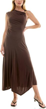 Socialite Asymmetric Side Ruched Midi Dress in Chocolate at Nordstrom, Size X-Large