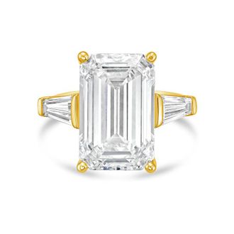 Diana M. Jewels 18kt Yellow Gold 5.00 ct tw Emerald Cut with two Long Baguettes on the side Engagement Ring (Single Claw)