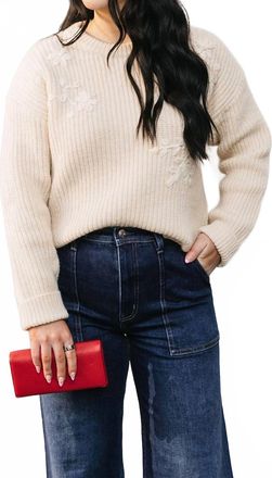 Heartloom Floral Stitched Sweater In Cream