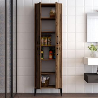 Dmora Armario Multiuso Grande Laino, 6 Estantes, 4 Puertas, 6 Compartimentos, 60x200h Cm Marr&oacute;n Nogal