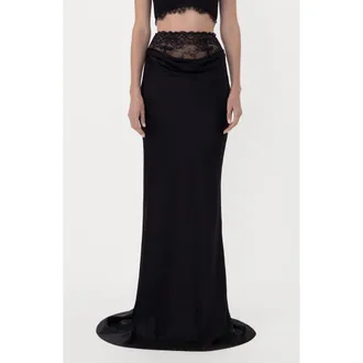 Sau Lee Lila Satin Trumpet Maxi Skirt in Black at Nordstrom, Size 10