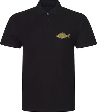 Generic Embroidered Left Chest Carp Fish Polo Shirt Fishing Lovers Carp Fishing Best Hobby Birthday Gift Unisex Gift Polo Top (Black, XXL, xx_l)