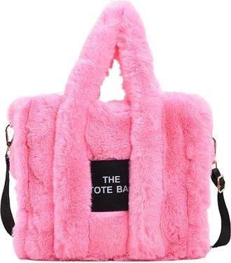 Generic Womens Plush Bags Casual Fur Tote Bag For Women Handbag Autumn Winter Plush Messenger Shopper Female(Pink)
