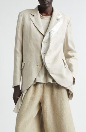 Comme Des Gar&ccedil;ons Deconstructued Single Breasted Linen Herringbone Blazer in Ecru X Off-White at Nordstrom, Size X-Small
