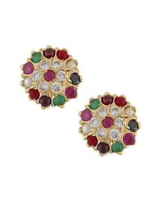 Liv Oliver 18K Plated 5.75 Ct. Tw. Gemstone & 3-4Mmmm Pearl Cz Disc Earrings