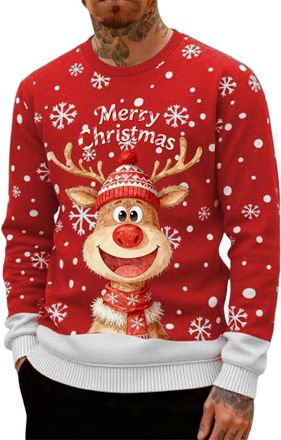 Generic Christmas Jumpers For Men Christmas Sweatshirt Men Winter Pullover Printed Crewneck Long Sleeve Jumper Casual Festive Pullover Winter Tops Xmas Graphi