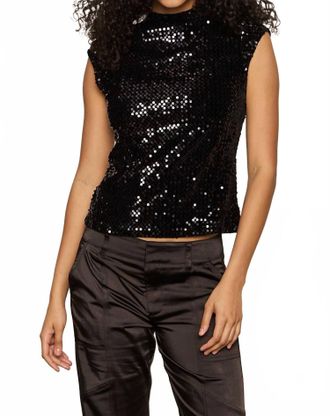 Sanctuary Funnel Neck Sequin Tank In Black
