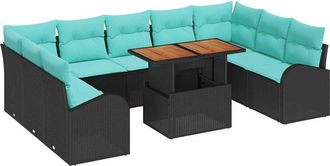 vidaXL Set Divano Da Giardino 10 Pz Nero Poly Rattan Vidaxl