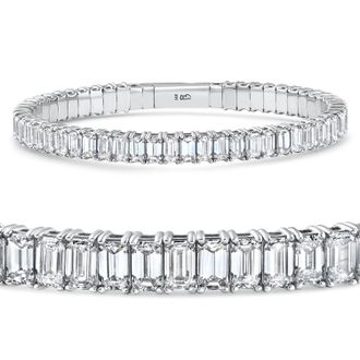 Pompeii3 16Ct Emerald Diamond Tennis Flexible Bangle Bracelet 14k White Gold Lab Grown