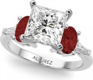 Allurez Princess Cut Lab Grown Diamond & Oval Garnet Engagement Ring in Palladium (4.18ct)