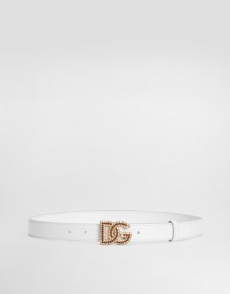 Dolce & Gabbana Calfskin Belt With Dg Logo - Woman Belts White Leather 100