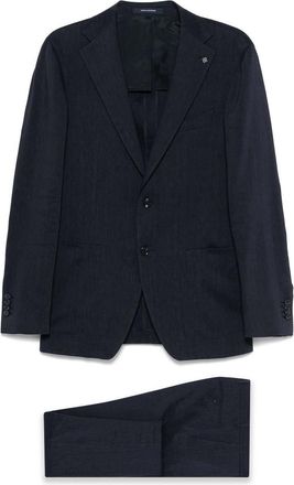 Tagliatore Blue Suit In Linen And Virgin Wool