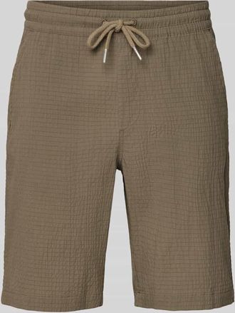 Lindbergh Lindbergh Shorts mit elastischem Bund und Strukturmuster in Khaki, Gr&ouml;&szlig;e XXXL