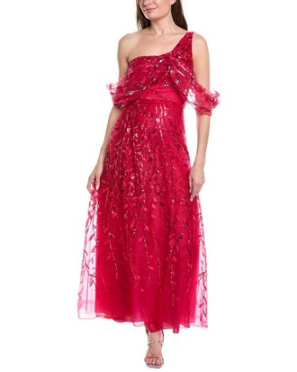 Rene Ruiz Off-The-Shoulder Sequin Tulle Wrap A-Line Gown