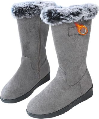 Generic Winter Shoes Womens Mid Calf Warm for Women Fur Lined Trim Mid Calf Boots for Women Comfortable Zipper Womens Snow Boots Outdoor