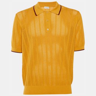 Dries Van Noten Yellow Ochre Perforated Knit Polo T-Shirt