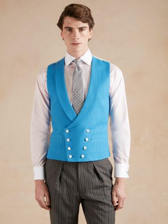 Oliver Brown Pure Silk Double Breasted Waistcoat - Mid Blue