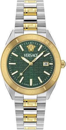 Versace V-Dome Quartz Green Dial Mens Watch VE8E00524