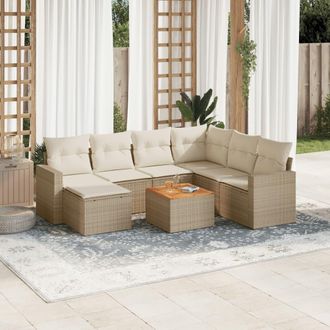 vidaXL Vidaxl - Juego De Sof&aacute;s De Jard&iacute;n Con Cojines Beige 8 Pzas Rat&aacute;n Pe