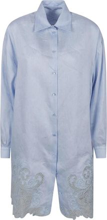 Ermanno Scervino Shirts - Dames - Overhemden - Blauw - M - Linnen - Overhemden