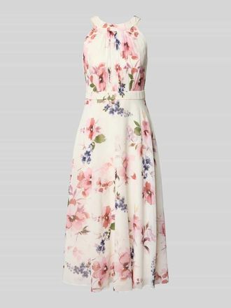 Christian Berg Cocktail Midikleid mit floralem Allover-Print in Ecru, Gr&ouml;&szlig;e 34