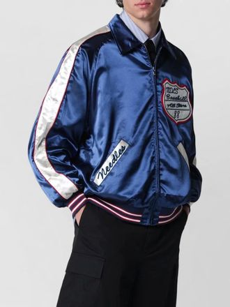 Needles jacket embroidered patches ribbed cuffs satin