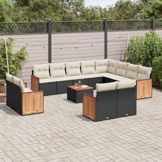 vidaXL Set De Sof&aacute;s De Jard&iacute;n Y Cojines 13 Pzas Rat&aacute;n Sint&eacute;tico Negro Vidaxl