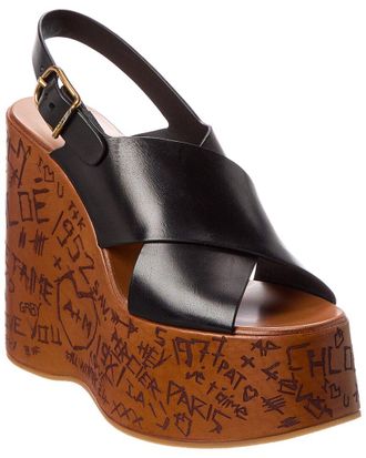 Chlo&eacute; Maxime Leather Wedge Sandal