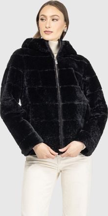 Gorski HORIZONTAL CURLY SHEARLING LAMB ZIP JACKET WITH HOOD