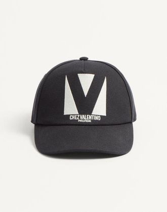 Valentino Garavani Baseball Cap Chez Valentino In Cotone Con Ricamo Uomo NERO/AVORIO 60