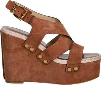 Michael Kors Raven Wedge Sandaal - Dames - Sleehakken - Bruin - 40 EU - Leer - Schoenen