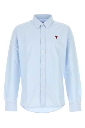 Ami Light Blue Embroidered Logo Shirt
