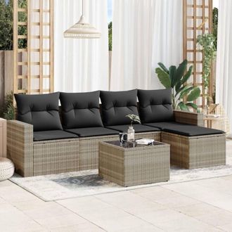 vidaXL Vidaxl - Set De Sof&aacute;s De Jard&iacute;n 6 Pzas Y Cojines Rat&aacute;n Sint&eacute;tico Gris