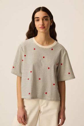 des petit hauts Gestreept en geborduurd T-shirt met korte mouwen, JOSEF