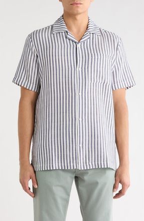 Joe's Striped Cotton Camp Shirt in Navy/White Stripe at Nordstrom Rack, Size Xx-Large