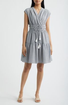 Julia Jordan Tiered Stripe Seersucker Dress in Navy Multi at Nordstrom, Size 12