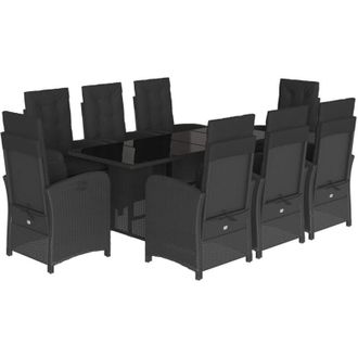 vidaXL Set De Comedor De Jard&iacute;n 9 Pzas Y Cojines Rat&aacute;n Sint&eacute;tico Negro Vidaxl